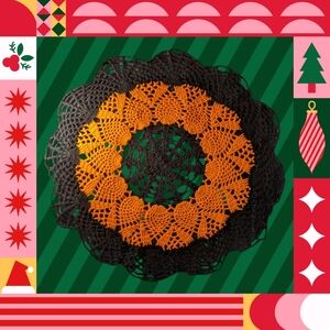 Handmade Pineapple Web Crochet Bed Doily Black/Orange